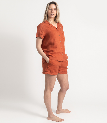 Bhumi Organic Cotton - Linen Short PJ Set - Rust