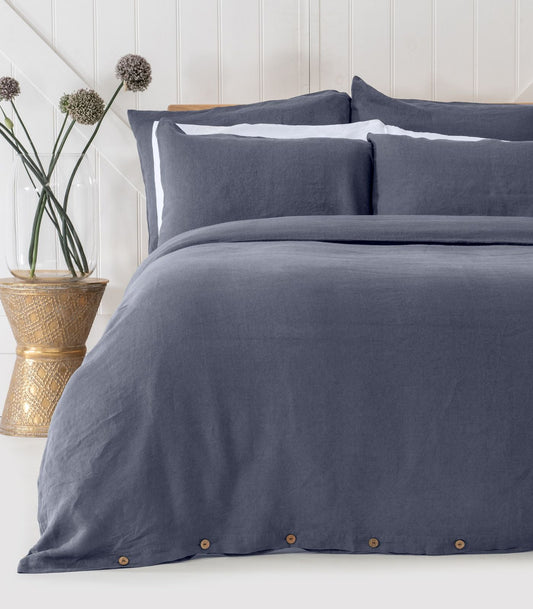 Bhumi Organic Cotton - Linen Plain Quilt Cover Set - Metallic Blue