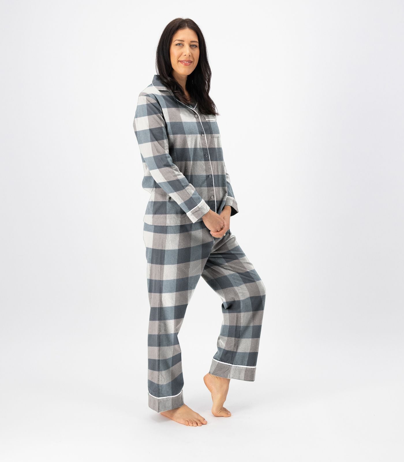 Bhumi Organic Cotton - Flannelette Long PJ Set - Check - Powder Blue Check