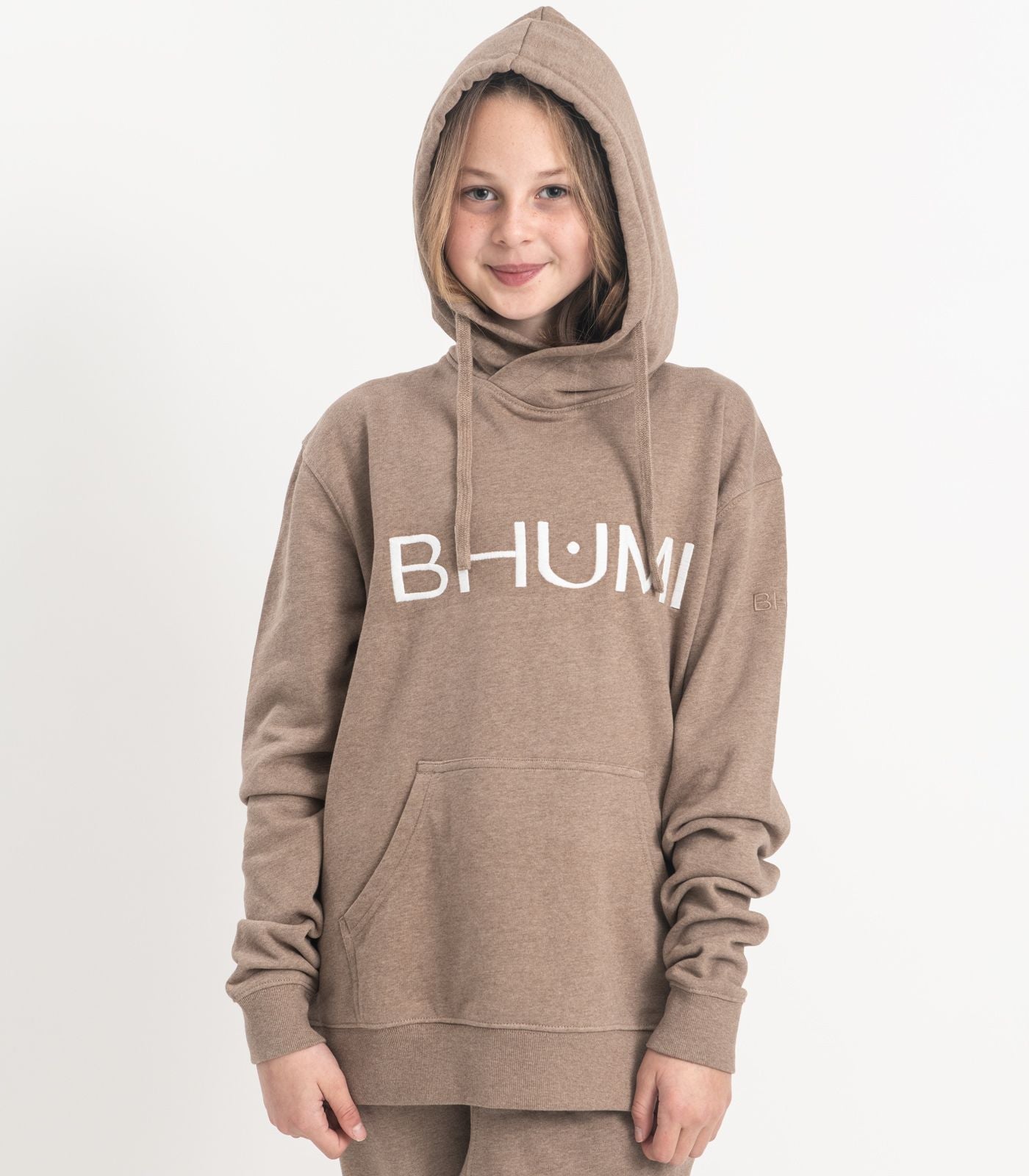 Bhumi Organic Cotton - Kids Hoodie - Logo - Taupe Melange