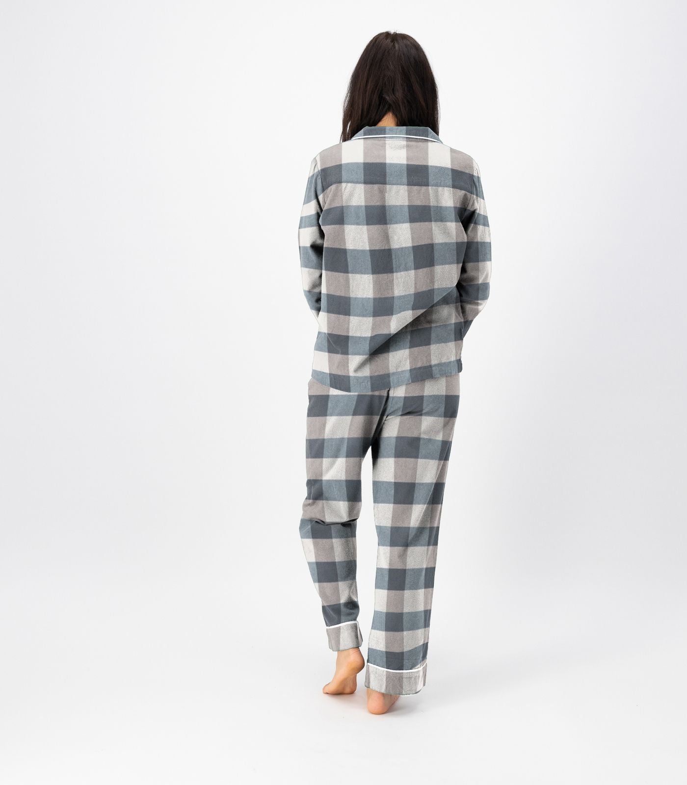 Bhumi Organic Cotton - Flannelette Long PJ Set - Check - Powder Blue Check