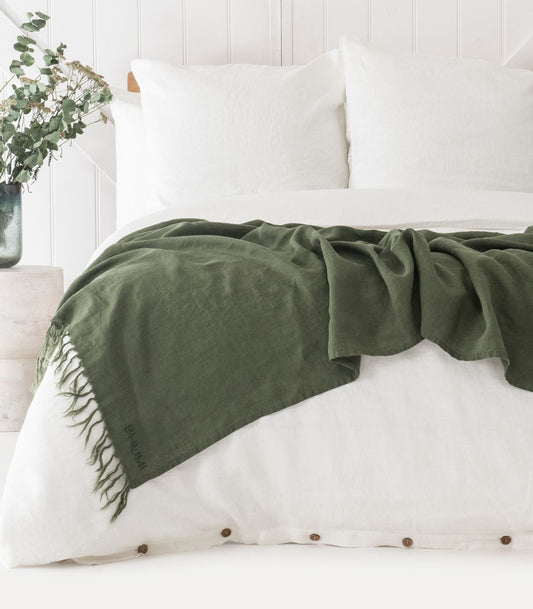 Bhumi Organic Cotton- Linen Throw - Bronze Green