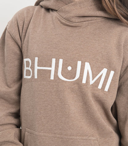 Bhumi Organic Cotton - Kids Hoodie - Logo - Taupe Melange