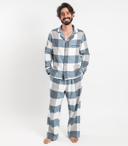 Bhumi Organic Cotton - Men's Flannelette PJ Set - Check - Powder Blue Check