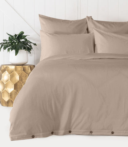 Bhumi Organic Cotton - Percale Plain Quilt Cover - Golden Taupe