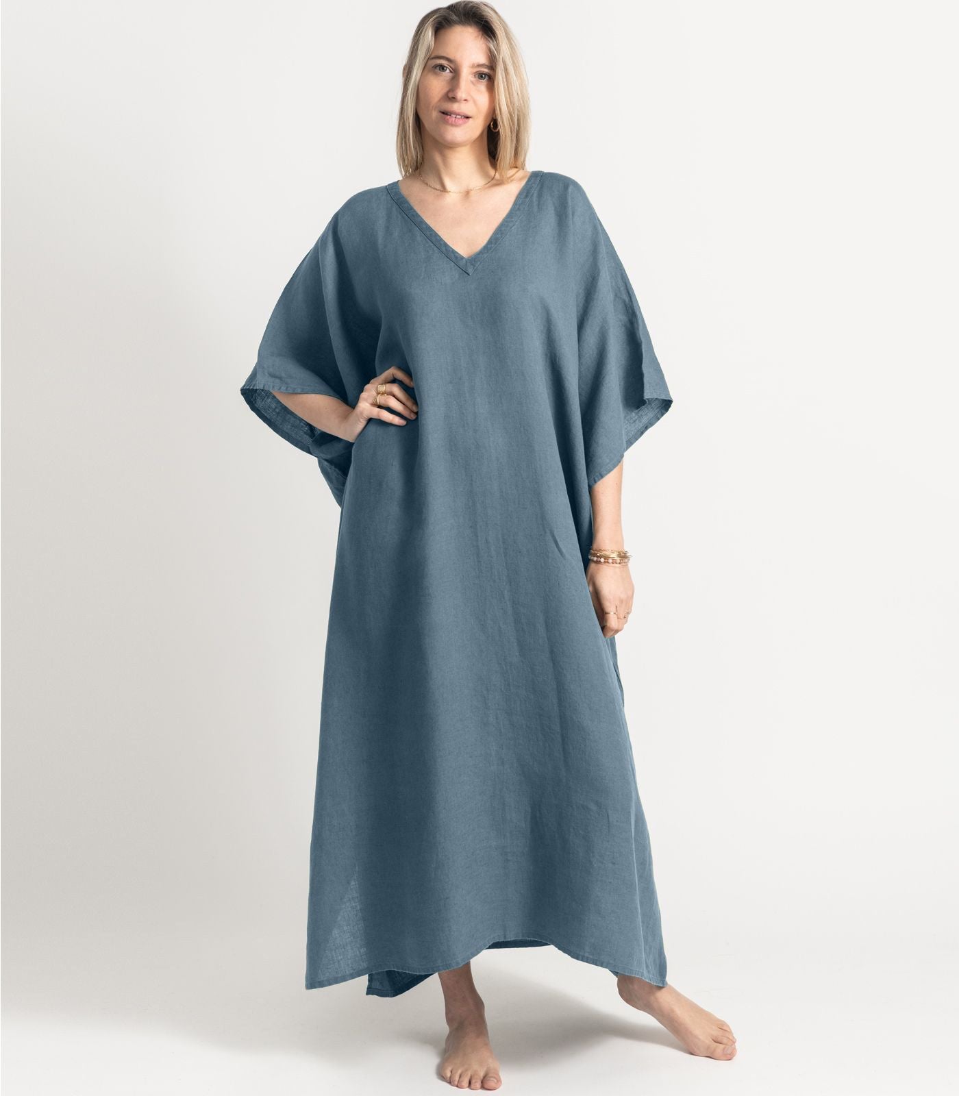 Bhumi Organic Cotton - Linen Kaftan - Indian Teal