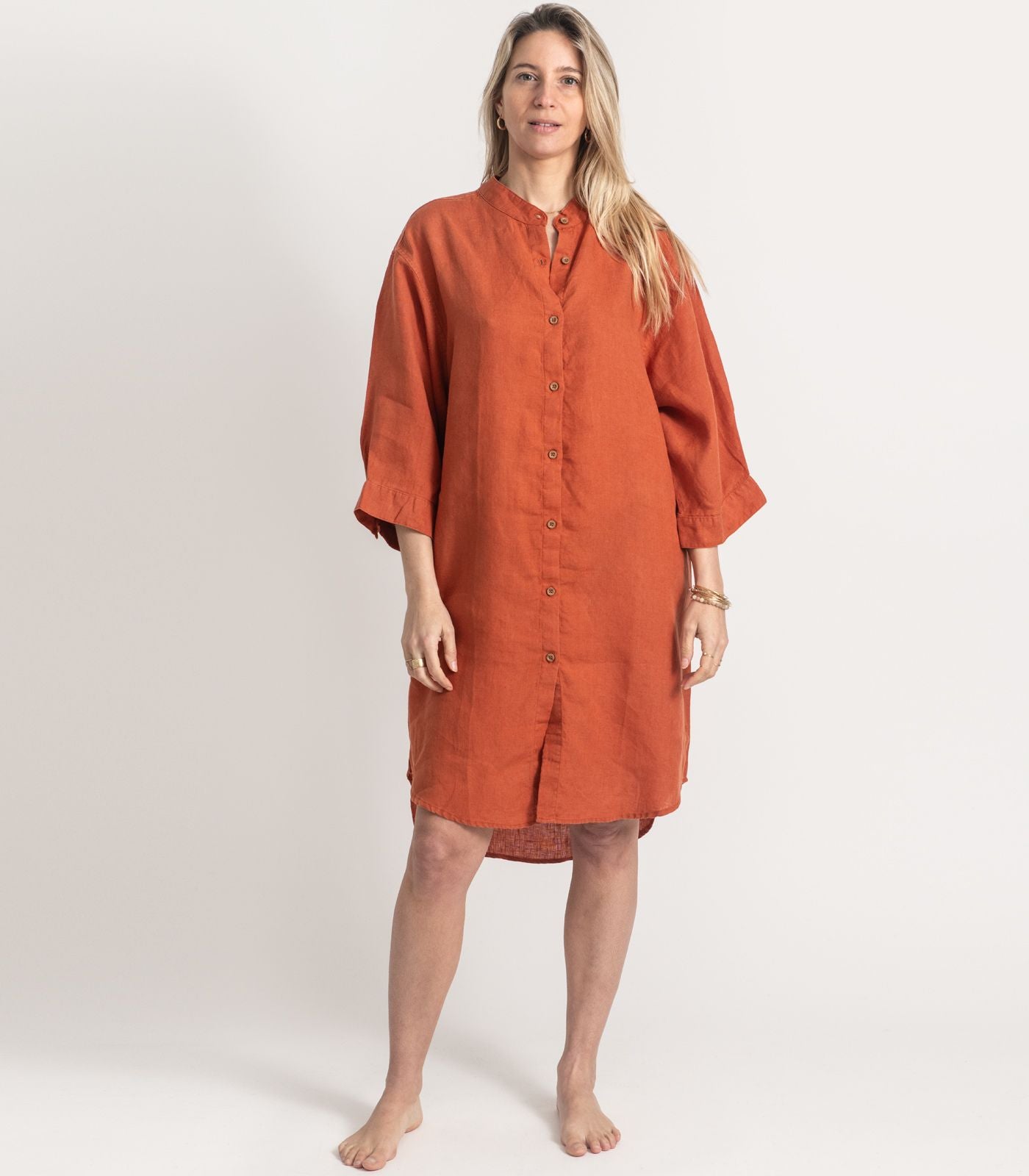 Bhumi Organic Cotton - Linen Night Shirt - Rust