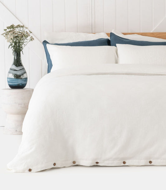 Bhumi Organic Cotton - Linen Plain Quilt Cover Set - White