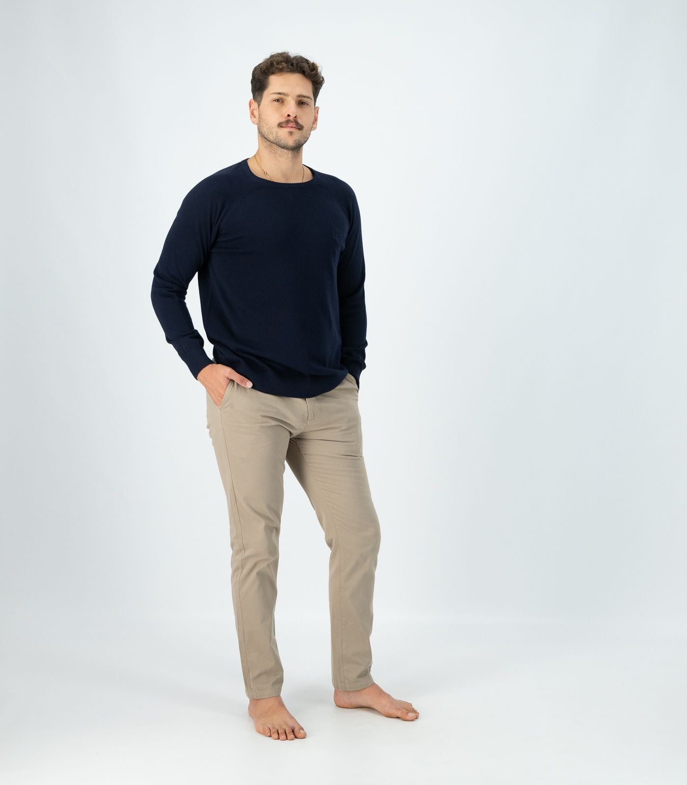 Bhumi Organic Cotton - Fine Knit Round Neck Sweater - Navy