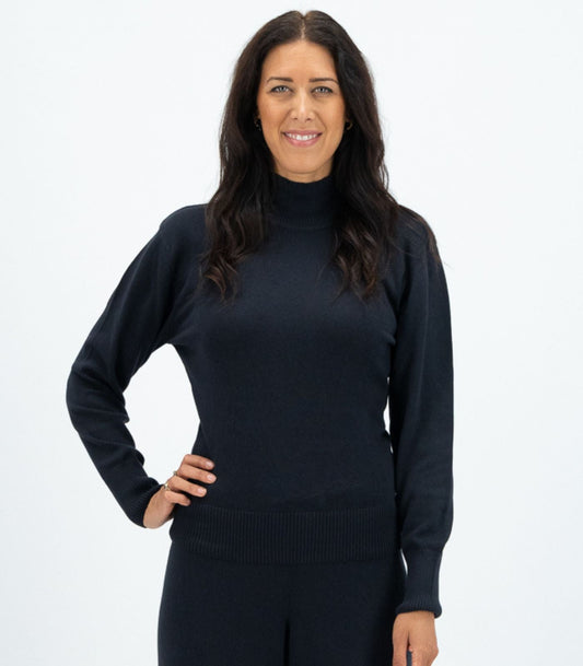 Bhumi Organic Cotton - Fine Knit High Neck Jumper - Charcoal