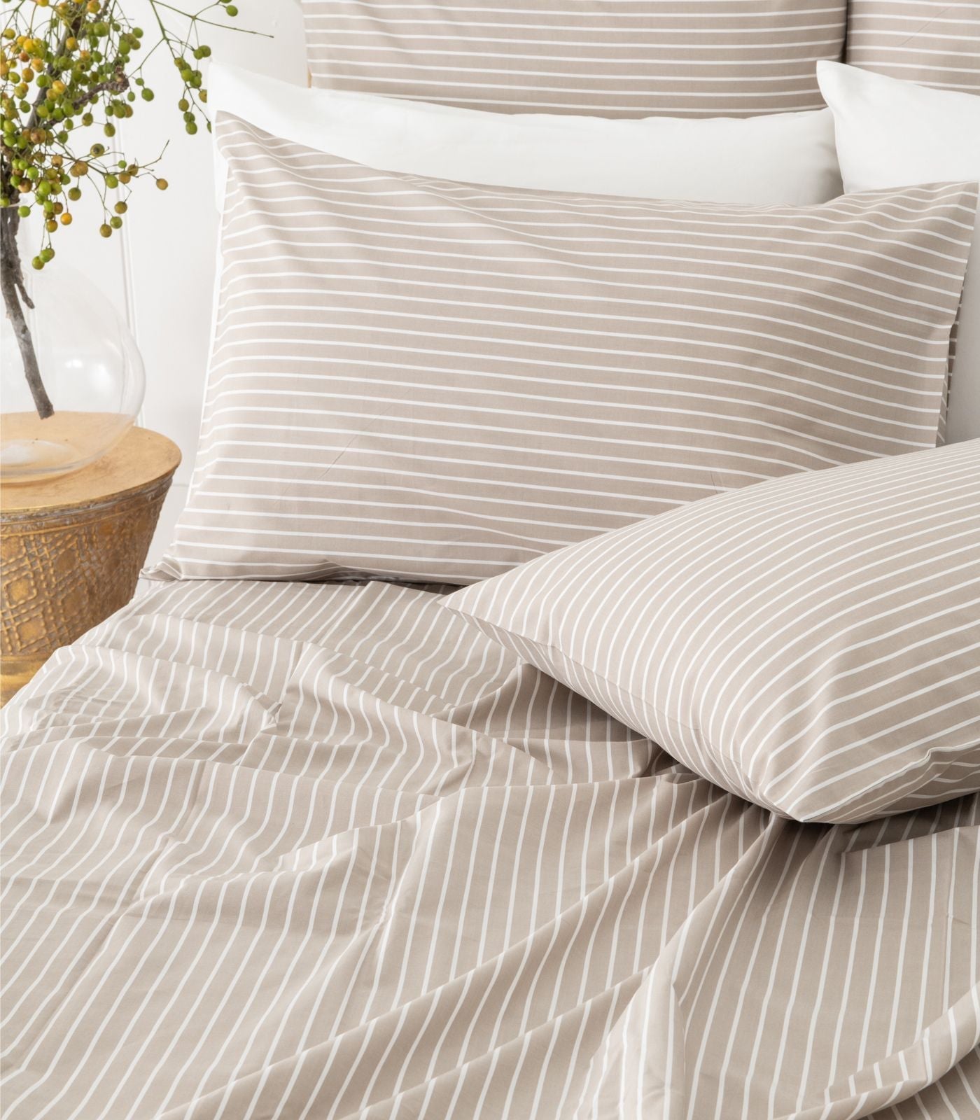 Bhumi Organic Cotton - Percale Sheet Set - Stripe - Golden Taupe Stripe