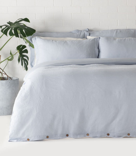 Bhumi Organic Cotton - Linen Plain Quilt Cover Set - Sky Blue