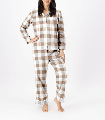 Bhumi Organic Cotton - Flannelette Long PJ Set - Check - Golden Taupe Check