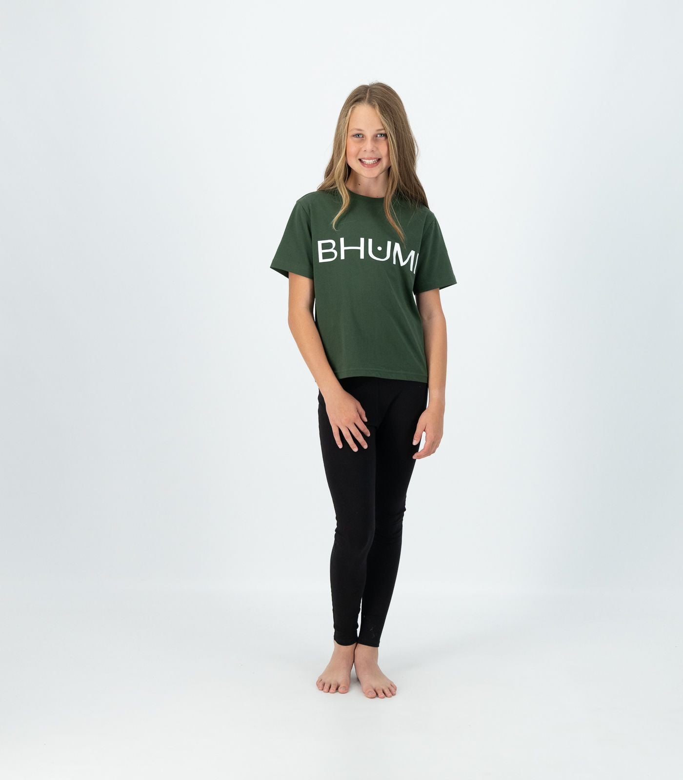 Bhumi Organic Cotton - Kids Oversized Boxy Tee - Logo - Kombu Green