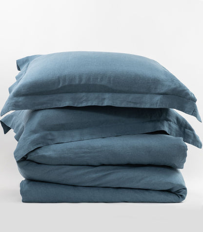 Bhumi Organic Cotton - Linen Plain Quilt Cover Set -  Indian Teal