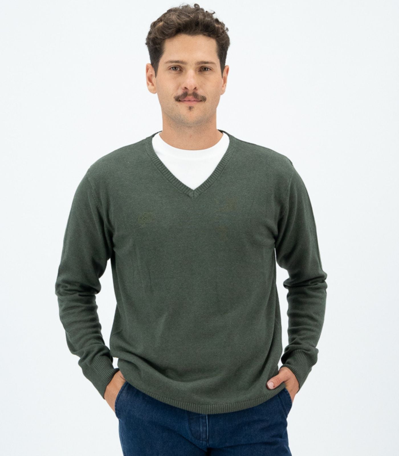 Bhumi Organic Cotton - Fine Knit V Neck Sweater - Olive