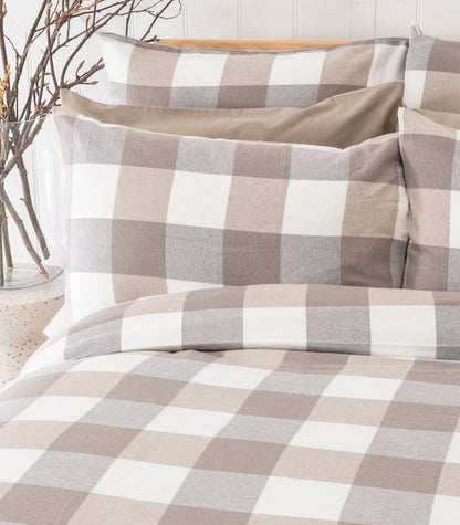 Bhumi Organic Cotton- Flannelette Quilt Cover Set - Check - Golden Taupe Check