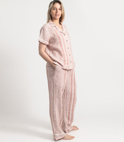 Bhumi Organic Cotton - Linen Short Sleeve PJ Set - Rust Stripe