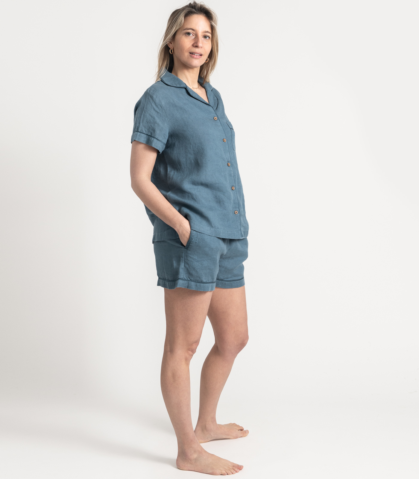 Bhumi Organic Cotton - Linen Short PJ Set - Indian Teal