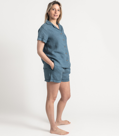 Bhumi Organic Cotton - Linen Short PJ Set - Indian Teal