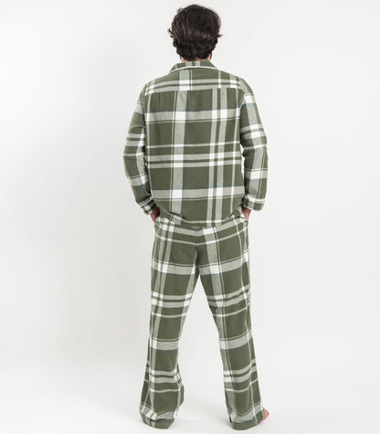 Bhumi Organic Cotton - Men's Flannelette PJ Set - Plaid - Bronze Green Plaid