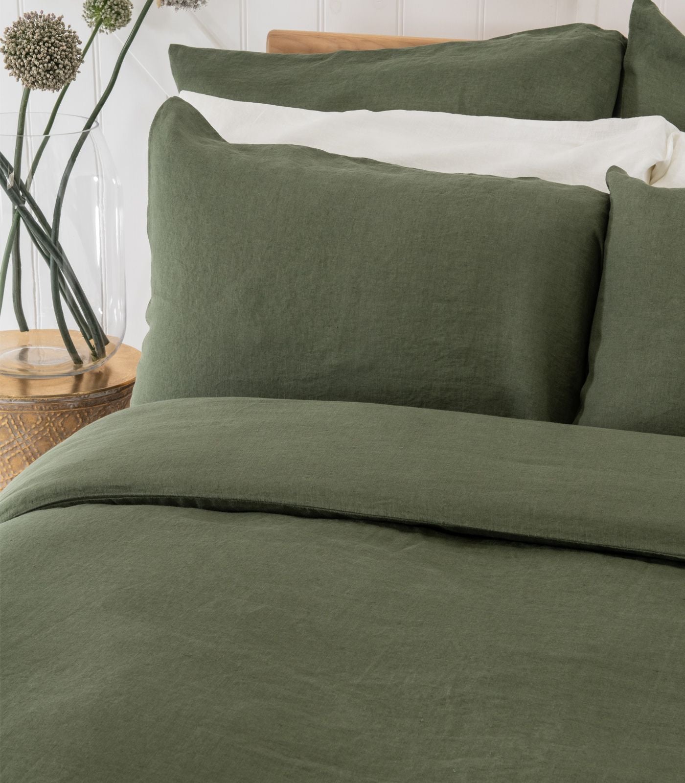 Bhumi Organic Cotton - Linen Plain Quilt Cover Set - Bronze Green