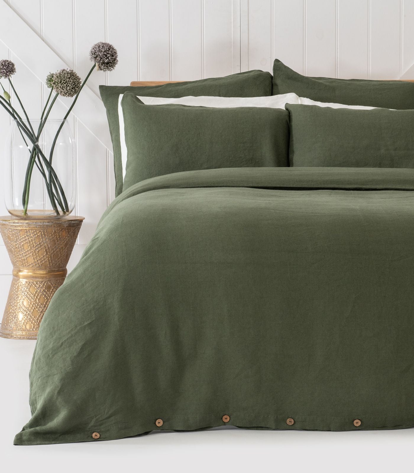 Bhumi Organic Cotton - Linen Plain Quilt Cover Set - Bronze Green