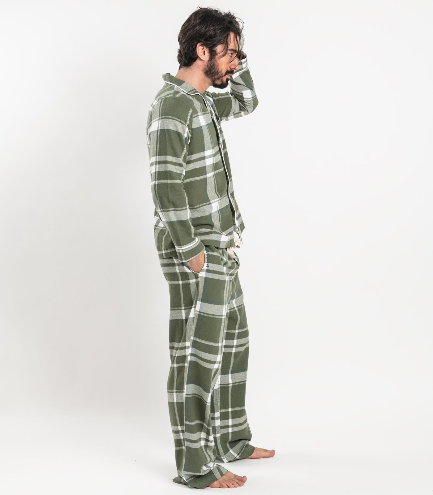 Bhumi Organic Cotton - Men's Flannelette PJ Set - Plaid - Bronze Green Plaid