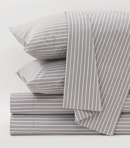 Bhumi Organic Cotton - Percale Sheet Set - Stripe - Silver Grey Stripe