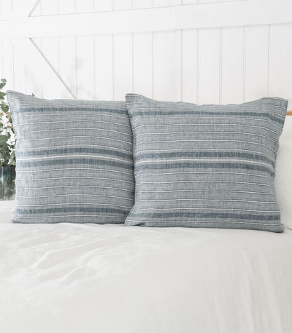 Linen Pillow Cases (pair) - European - Indian Teal Stripe