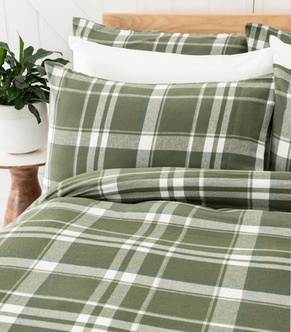 Bhumi Organic Cotton - Flannelette Quilt Cover Set - Plaid - Bronze Green Plaid