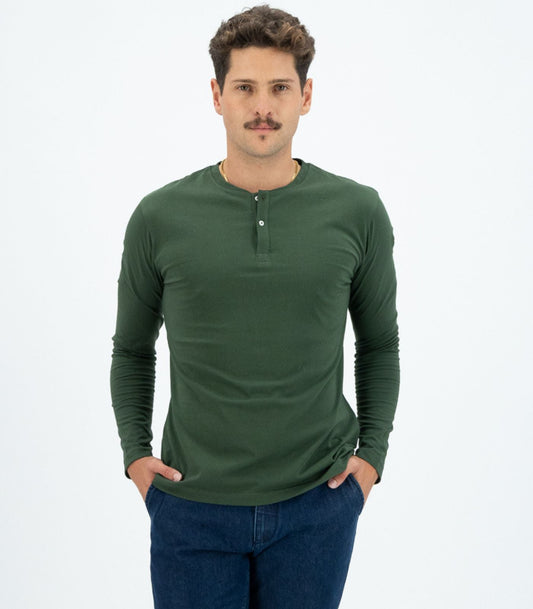 Bhumi Organic Cotton - Men's Henley Long Sleeve Shirt - Kombu Green