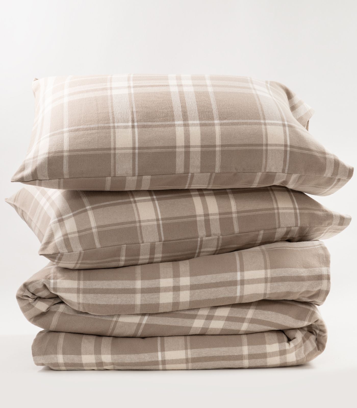 Bhumi Organic Cotton - Flannelette Quilt Cover Set - Plaid - Golden Taupe Plaid