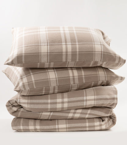 Bhumi Organic Cotton - Flannelette Quilt Cover Set - Plaid - Golden Taupe Plaid