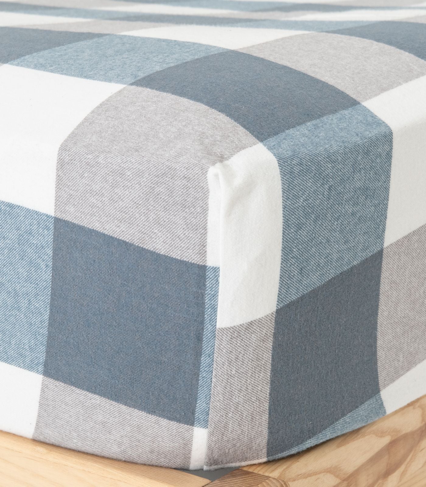 Bhumi Organic Cotton - Fitted - Flannelette Sheet - Check - Powder Blue Check