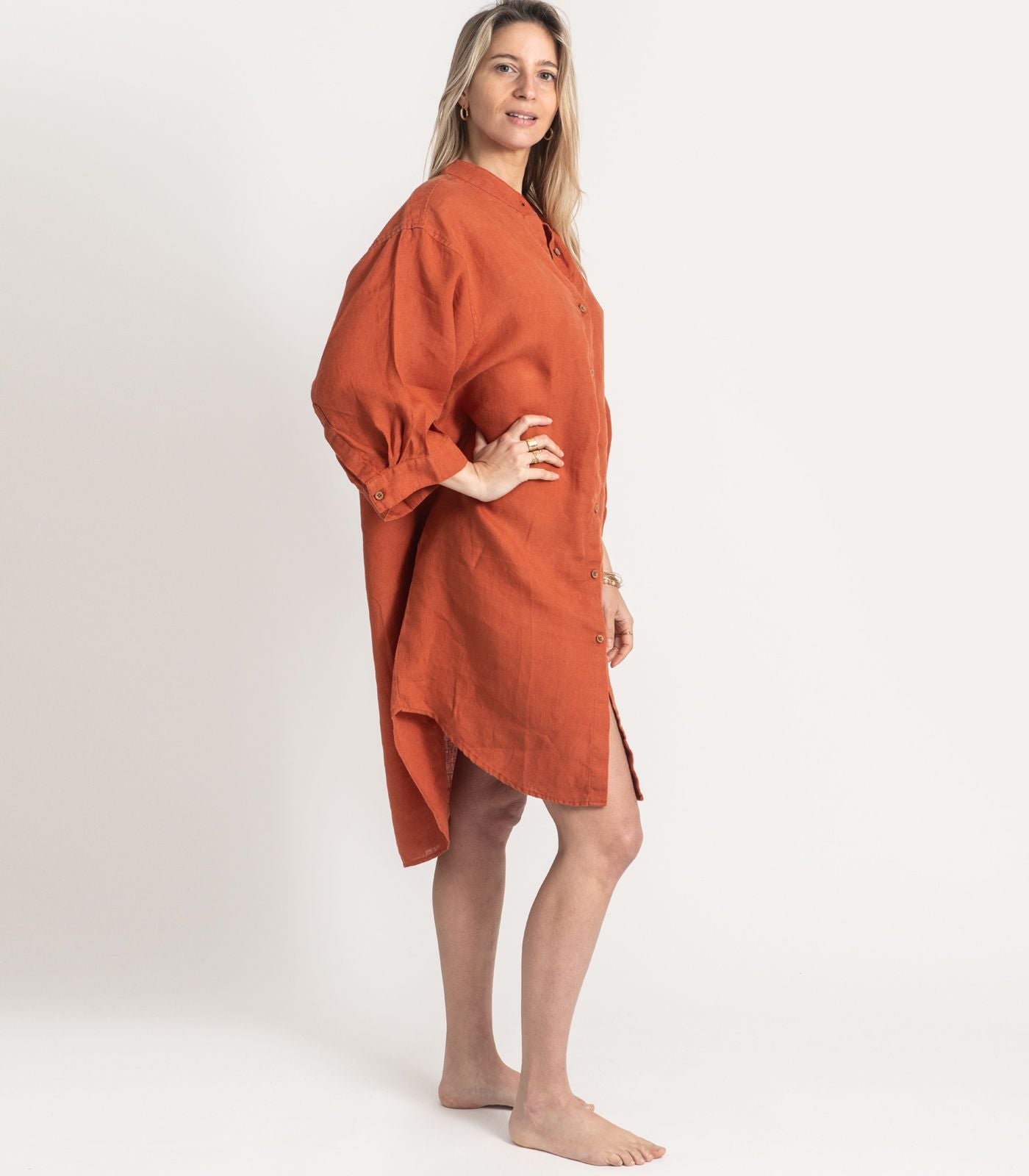 Bhumi Organic Cotton - Linen Night Shirt - Rust