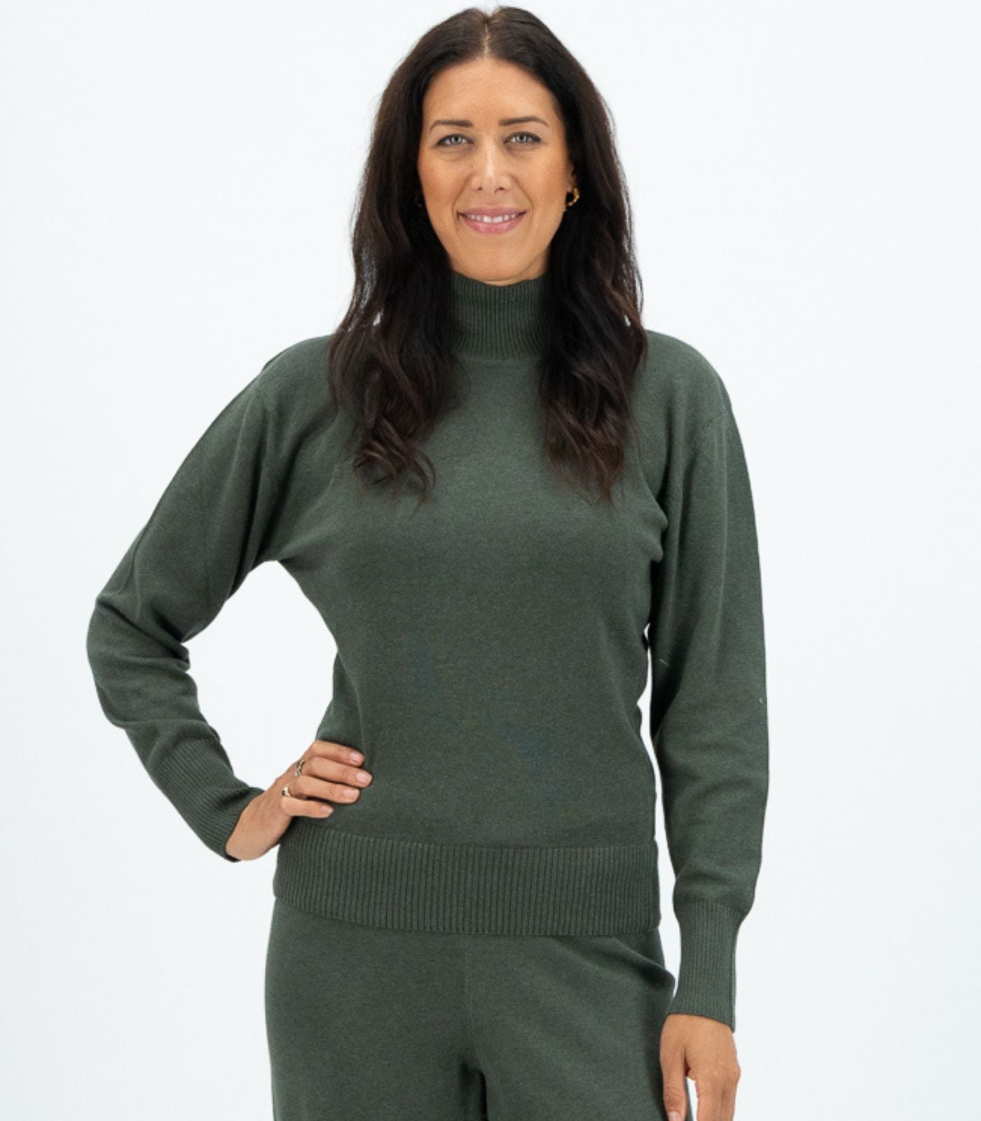 Bhumi Organic Cotton - Fine Knit High Neck Jumper - Olive