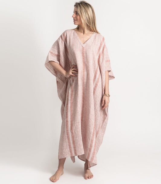 Bhumi Organic Cotton - Linen Kaftan - Rust Stripe