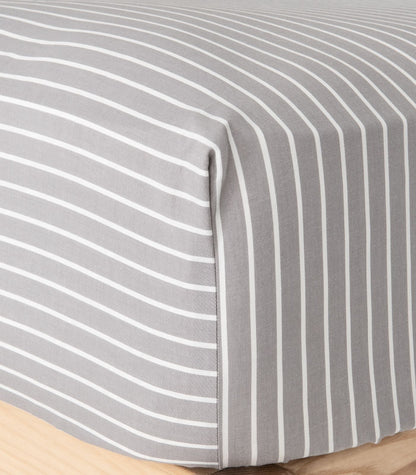 Bhumi Organic Cotton - Fitted - Percale Sheet - Stripe - Silver Grey