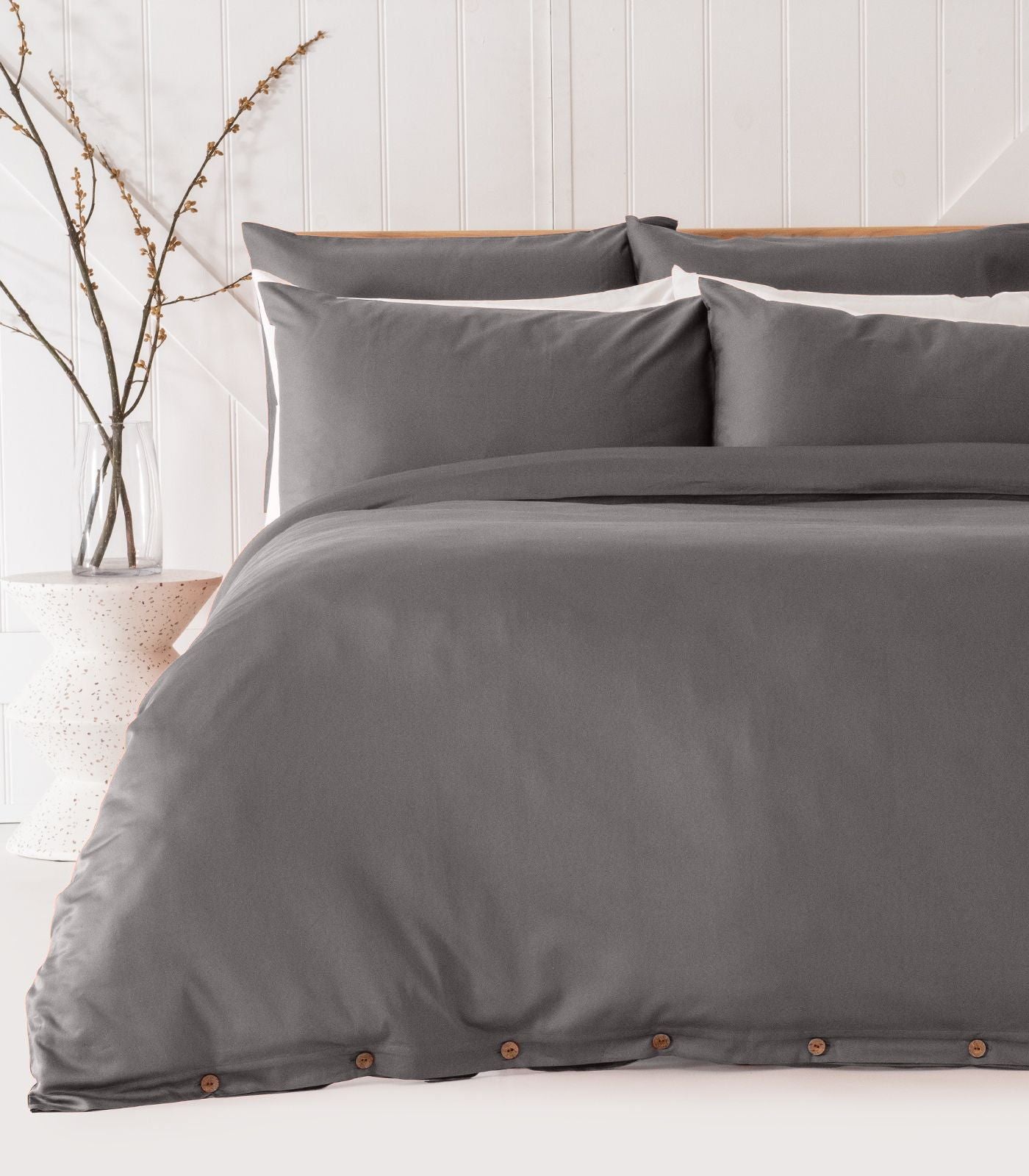 Bhumi Organic Cotton - Sateen Plain Quilt Cover - Silver Grey