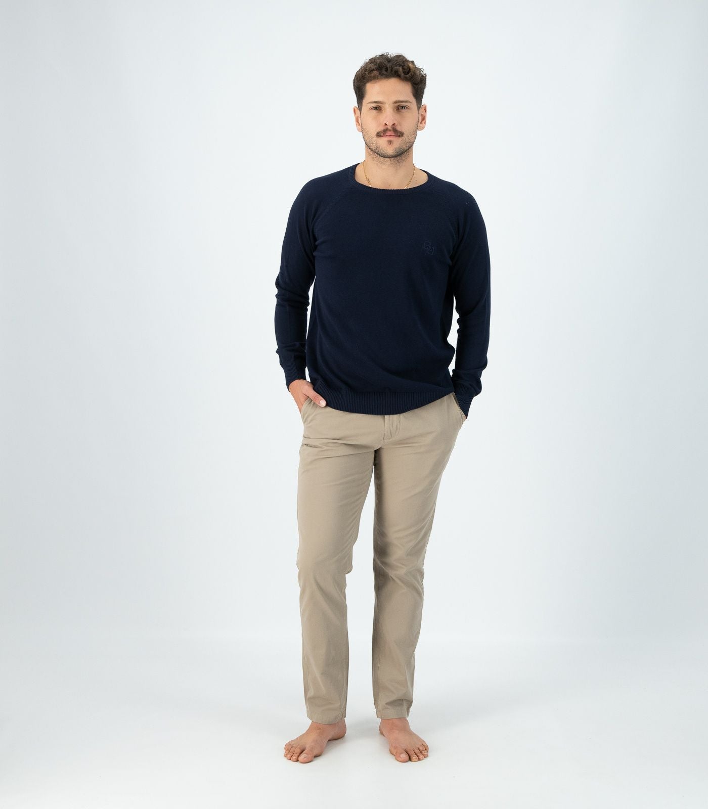 Bhumi Organic Cotton - Fine Knit Round Neck Sweater - Navy