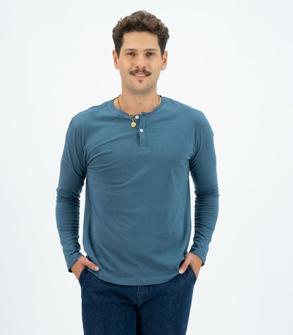 Bhumi Organic Cotton - Men's Henley Long Sleeve Shirt - Indian Teal