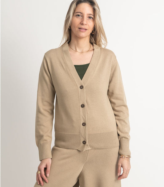 Bhumi Organic Cotton - Fine Knit V Neck Cardigan - Incense