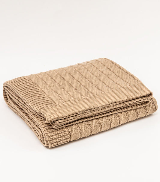 Bhumi Organic Cotton - Diamond Braid Knit Throw - Golden Sand