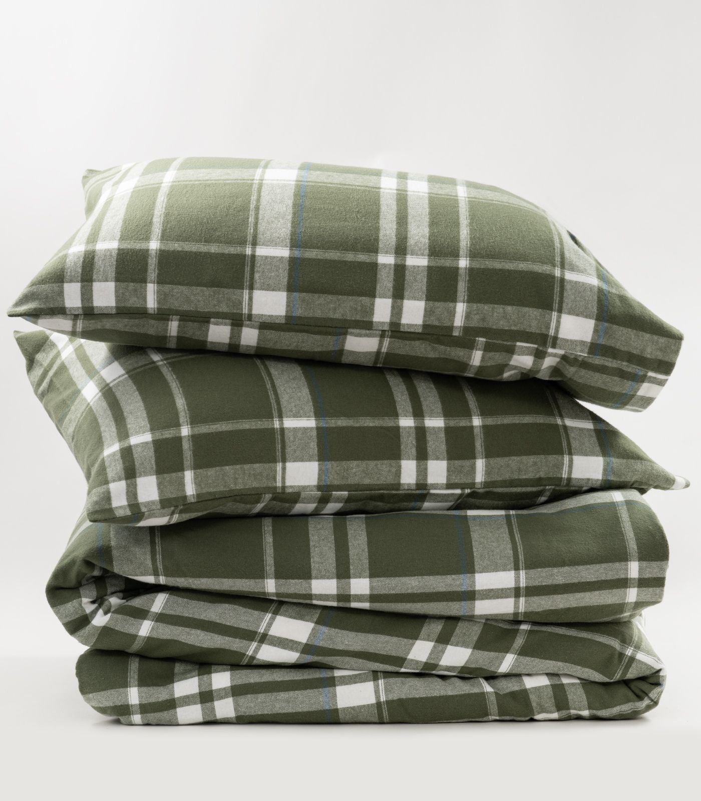 Bhumi Organic Cotton - Flannelette Quilt Cover Set - Plaid - Bronze Green Plaid