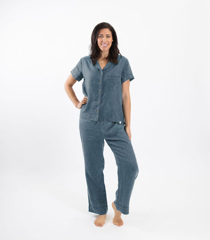 Bhumi Organic Cotton - Linen Short Sleeve PJ Set - Indian Teal