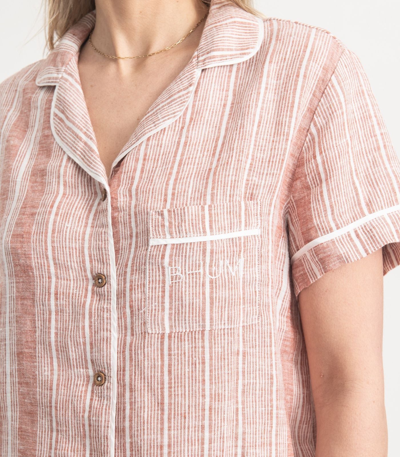 Bhumi Organic Cotton - Linen Short Sleeve PJ Set - Rust Stripe