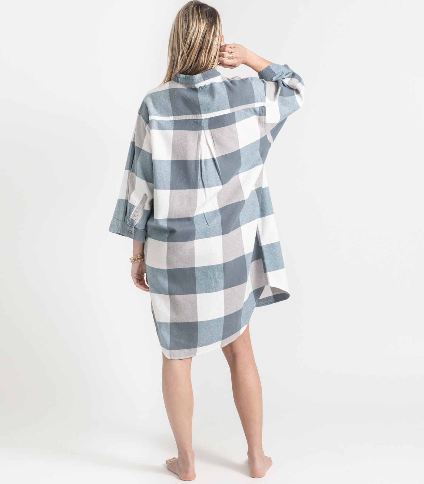 Bhumi Organic Cotton - Flannelette Night Shirt - Check - Powder Blue Check