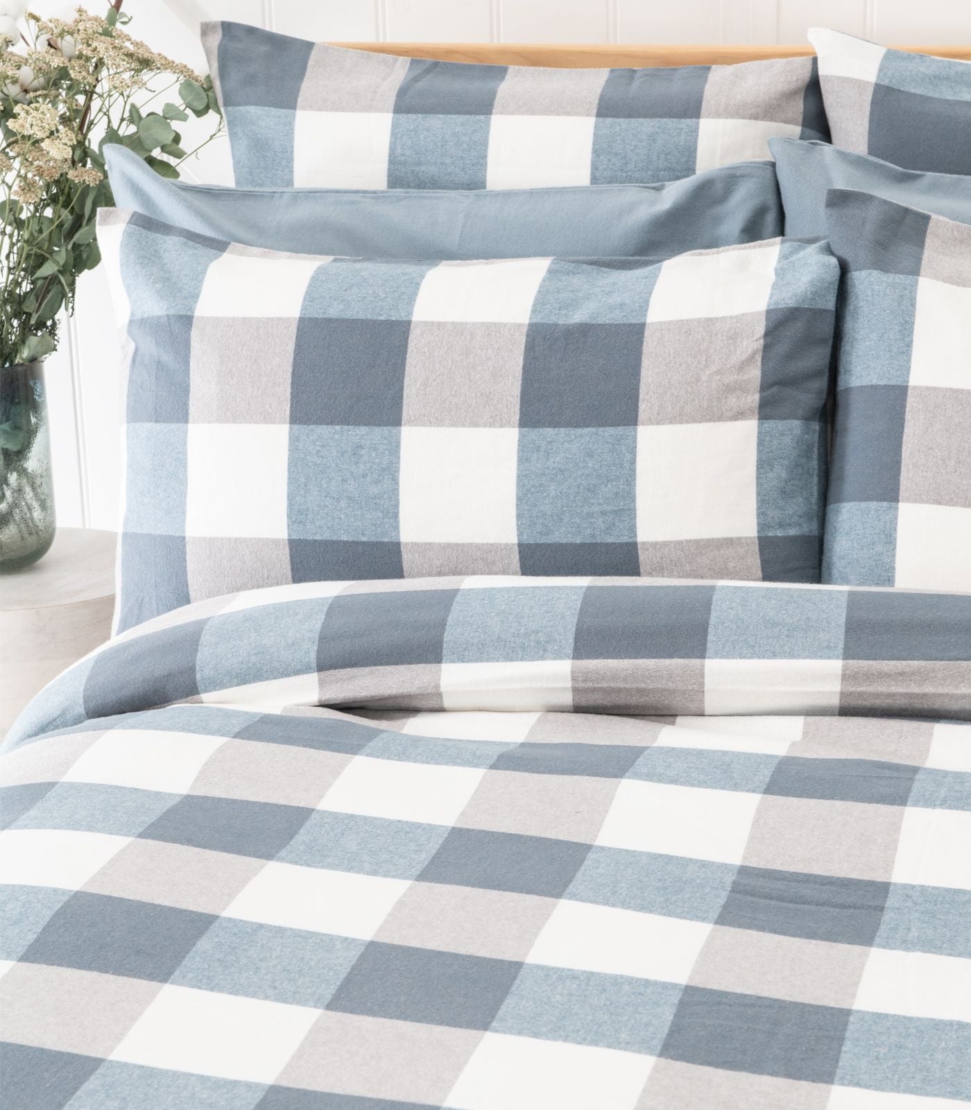 Bhumi Organic Cotton- Flannelette Quilt Cover Set - Check - Powder Blue Check