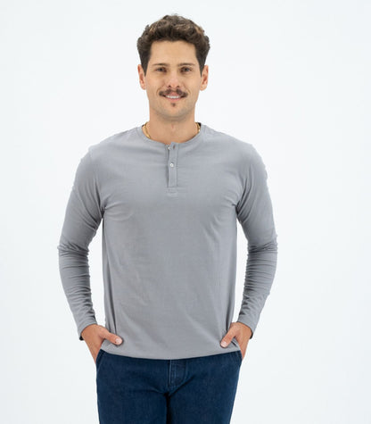 Bhumi Organic Cotton - Men's Henley Long Sleeve Shirt - Titanium